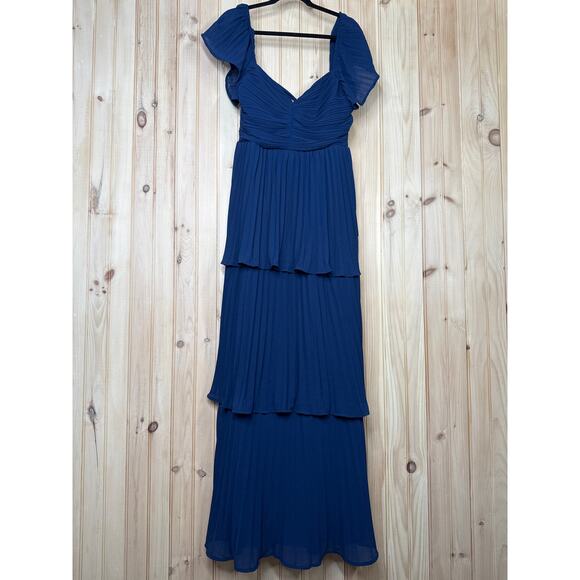 NWT Lulus Notorious Charm Navy Blue Pleated Flutter Sleeve Maxi Dress Gala Sz XL - Picture 2 of 9